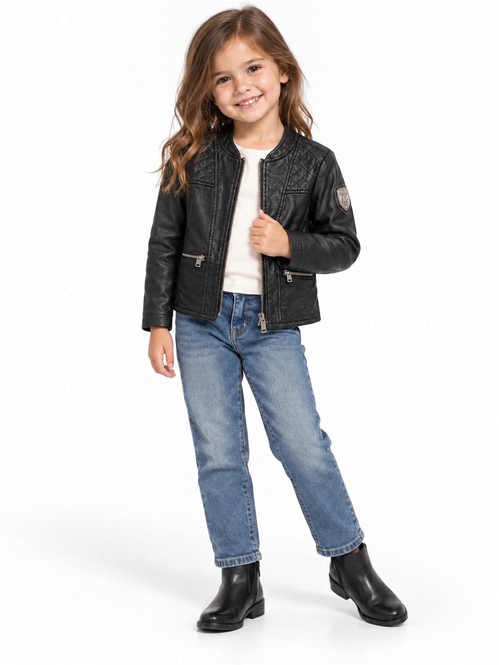 Urban Republic Girls Collection Black Faux Leather Moto Biker Jacket Size 4